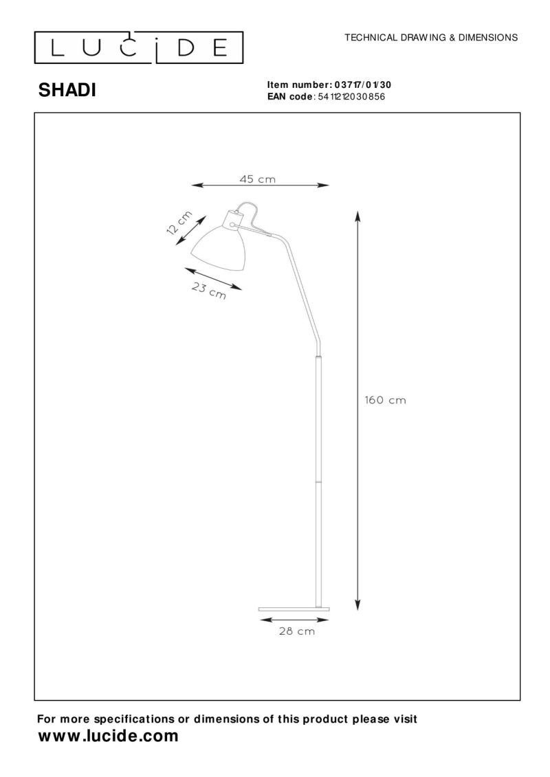 Lucide SHADI - Stojacia lampa na čítanie - 1xE27 - Čierna